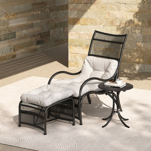 3 Pieces Wicker Outdoor Patio Furniture Set with Lounge Chair, Balcony Chairs