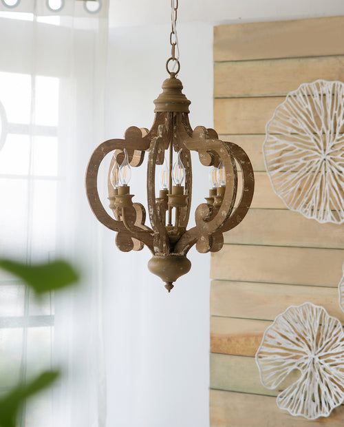 6-Light Wood Farmhouse Chandelier Pendant for Dining Room