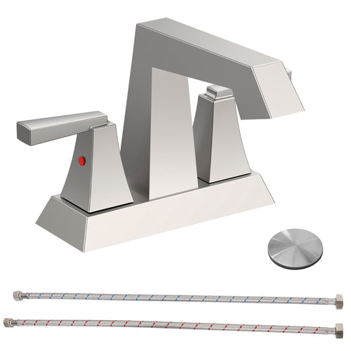 2-Handle Brushed Nickel Bathroom Sink Faucet 4" Centerset