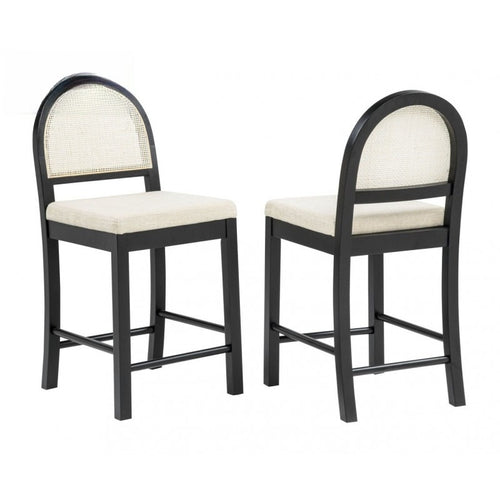 Counter Height Rattan Bar Stool Set of 2, Black