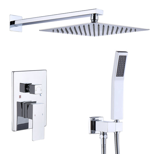 Wall Mount Shower System 12" Rainfall Head Handheld Chrome Brass