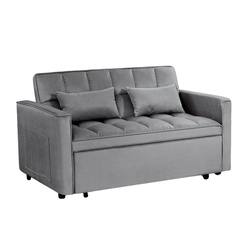 Modern 2-Seater Pull-Out Sleeper Sofa Bed, Dark Gray