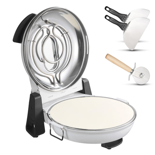 12" Electric Pizza Oven 1200W Cordierite Stone 788°F White