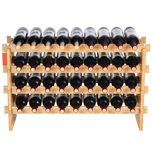 4-Tier Bamboo Wine Rack Stackable Modular 36 Bottle Display Shelf