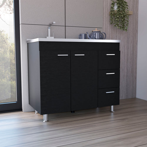 Ferretti Utility Sink Black Three Drawers Double Door