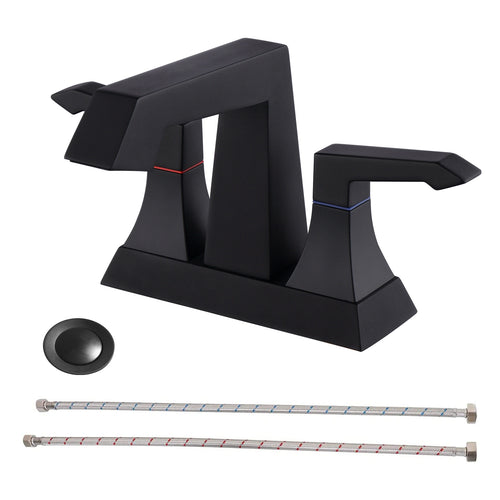 2-Handle Matte Black Bathroom Faucet with Drain Supply Kits