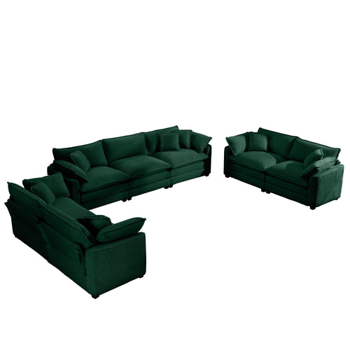 Modern 2-Piece Green Corduroy Fabric Sectional Sofa Recliner