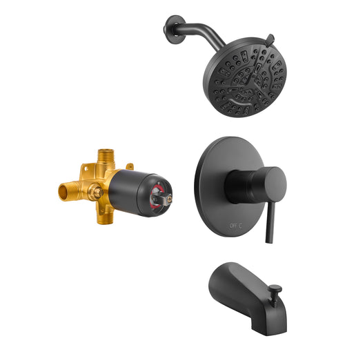 Matte Black Tub Shower Faucet Set 5" Rainfall Head Single Handle