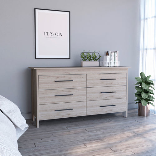 Light Gray 6 Drawer Double Dresser with Four Legs