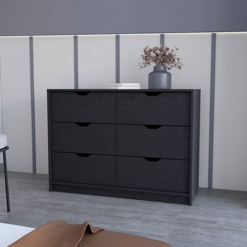 Black 4 Drawer Double Dresser with Pull Down Cabinets
