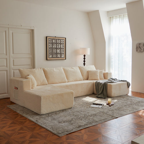 Sectional Sofa U-Shape Cloud Modular Beige 4 Seat 134 In No Assembly