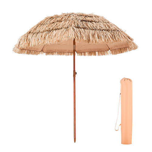 Patio Umbrella Tiki Thatched 6 Ft Tilt 30 Degree 8-Rib Polyester Poolside