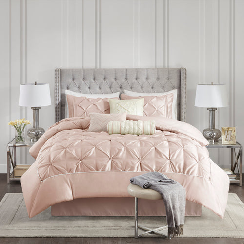 Comforter Set - Pleated Tufted - 100% Polyester - Full 7-Piece