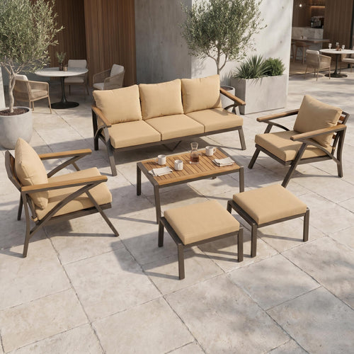 6-Piece Outdoor Patio Furniture Set Steel Frame Sofa with Cushions