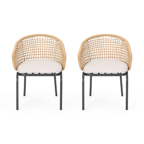 Outdoor Wicker Chair with Powder-coated Iron Legs Light Brown