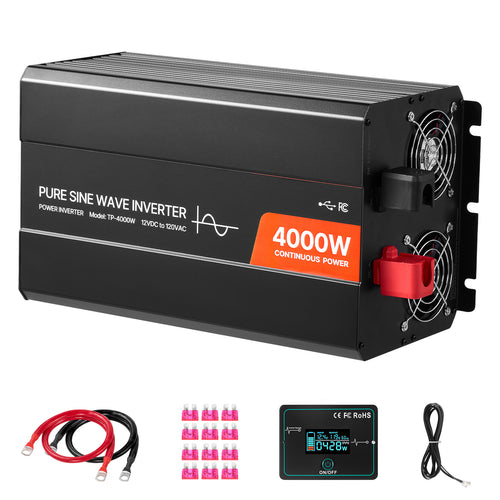 4000W Pure Sine Wave Power Inverter, 12V to 120V, LCD, USB, for RV Truck