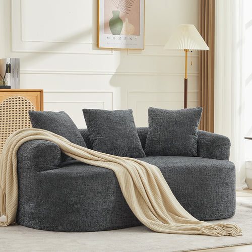 Curved Chenille Loveseat Sofa with Pillows, Deep Seat