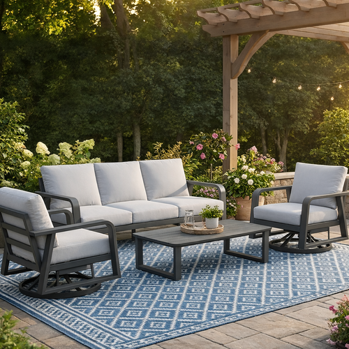 4 Piece Aluminum Patio Sofa Set Dark Gray Swivel Rocker