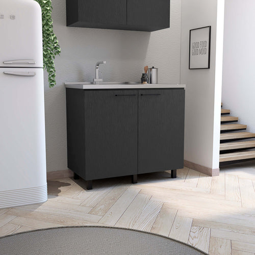 Napoles 2 Utility Sink Cabinet Stainless Steel Countertop Black