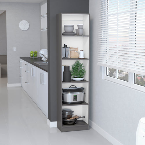 5-Tier Slim Bookcase Matt Gray White Office Shelf Unit