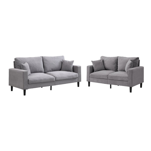 Modern Light Grey Corduroy Two Piece Sofa Set