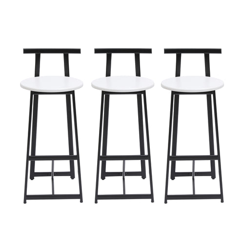 Set of 3 Modern Bar Stools with Backrest, Metal Frame, Black