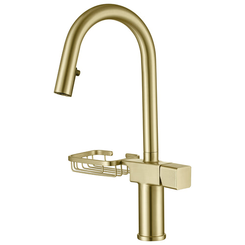 High Arc Pull-Down Kitchen Faucet Brushed Gold Stainless Steel