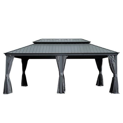 12' x 18' Hardtop Gazebo Metal Roof Drainage System Grey