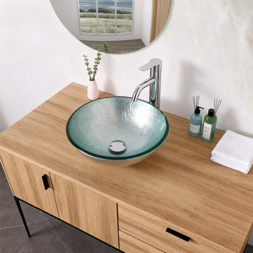 Artistic Tempered Glass Vessel Bathroom Sink Pop-up Drain