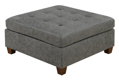 Tufted Cocktail Ottoman Grey Leatherette Wooden Legs