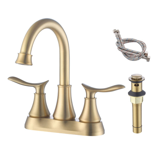 2-Handle 4-Inch Brushed Gold Bathroom Faucet with Pop-up Drain