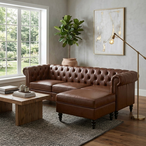 85" L-Shaped Sectional Sofa with Storage Ottoman and Tufted Back