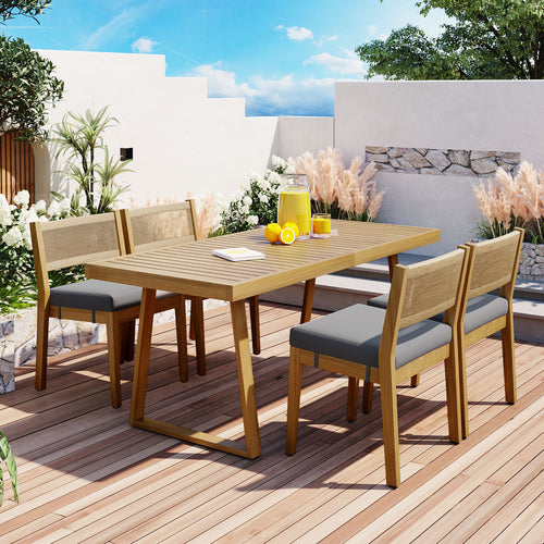 Acacia Wood Outdoor Dining Table and Chair Set with Cushions