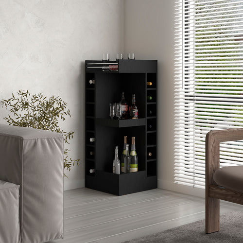 3-Tier Corner Wine Bar Cabinet Black 46" Tall Storage