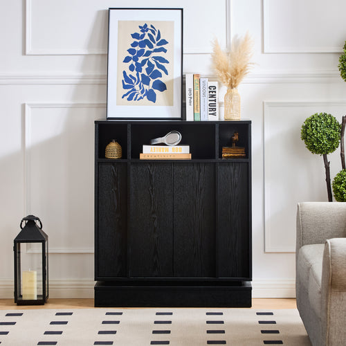 Farmhouse Fluted Sideboard Cabinet with 2 Doors Black