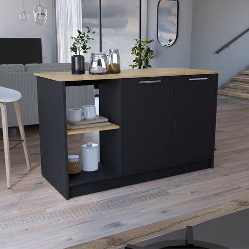 Juniper Kitchen Island Double Door Cabinet Black Macadamia