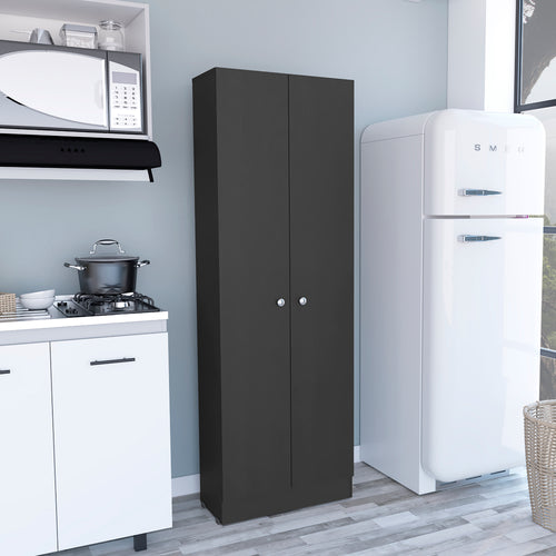 Black 5 Shelf Double Door Pantry Cabinet Storage