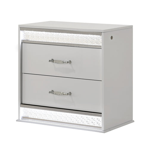 Modern 2-Drawer Nightstand LED Lighting White Lacquer