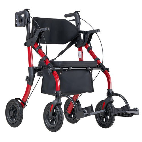 2-in-1 Rollator Walker Transport Chair Seniors Foldable 300LBS