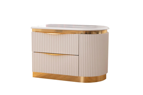 Laura Gold 2-Drawer Nightstand White Wood