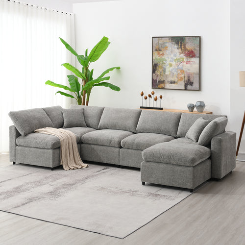6-Seat U-Shape Modular Sofa with Ottoman, 130