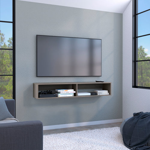 59" Floating TV Stand with Open Shelves Light Gray