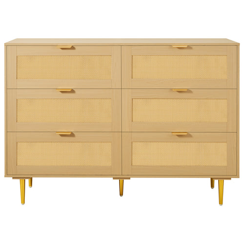 6 Drawer Rattan Dresser with Metal Handles & Legs