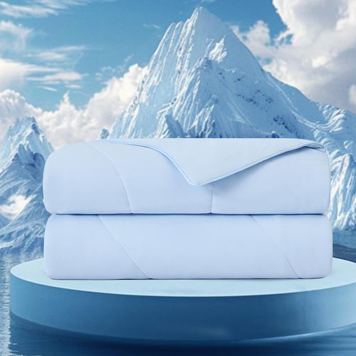 Cooling Comforter 90x90", Nylon-Spandex Wave Quilted, Ice Blue