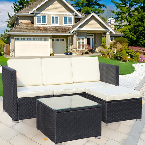 5-Piece PE Rattan Wicker Patio Sofa Set with Coffee Table Beige