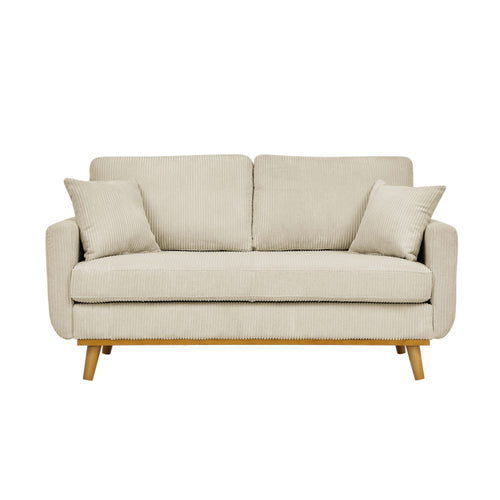 Beige Corduroy Loveseat with Wooden Legs, 65" x 31" x 33