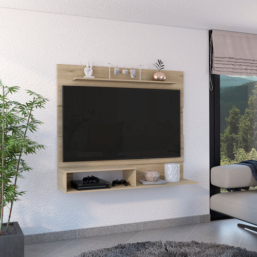 Light Pine TV Cabinet with 2 Shelves, Fits Up to 55" TVs