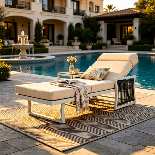 White Iron Chaise Lounge 5-Position Adjustable Patio Pool