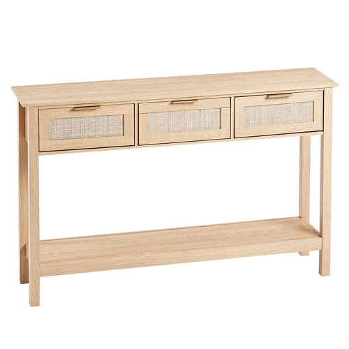 Rattan Console Table with 3 Drawers and Sliding Door