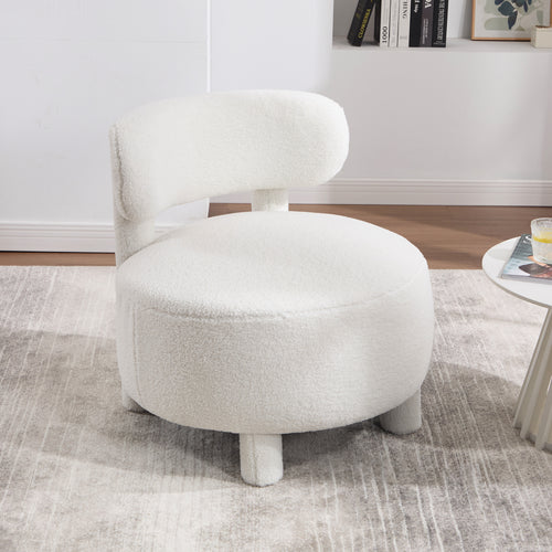 White Armless Accent Chair with Curved Back Wood Legs